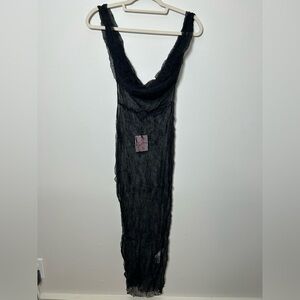 PrettyLittleThing Black crushed mesh cowl neck maxi beach dress